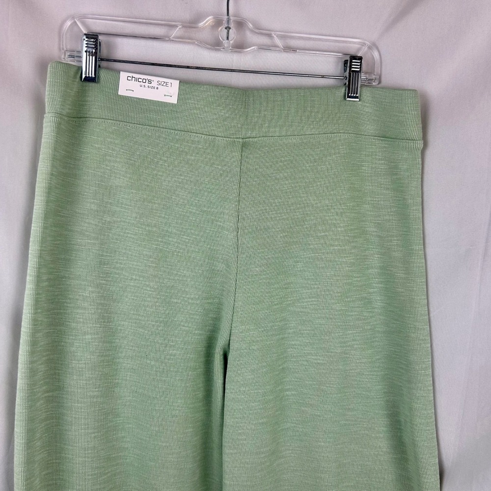 Chico's Zenergy Beach Slub Crop Pants Light Green Wide Leg Size 1 US 8 NEW - Picture 7 of 10